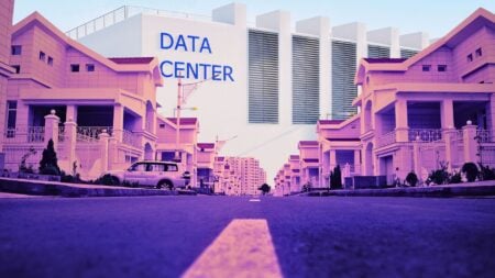 View of a data center near a residential neighborhood