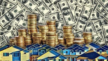 Homes with coins and money stacked on top to represent that advertising your volume is a real estate agent marketing mistake that'll cost you profitability.