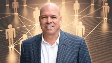 An image of Jimmy Burgess over an image of people icons connected by lines to represent Burgess' real estate referral strategy.