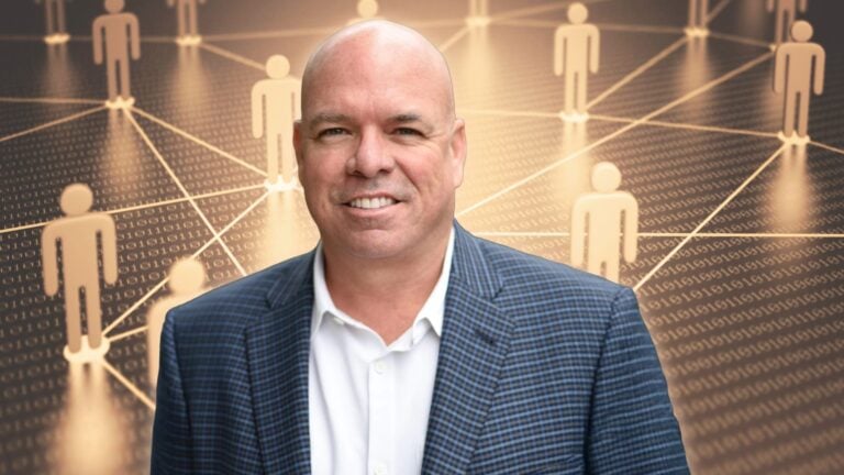 An image of Jimmy Burgess over an image of people icons connected by lines to represent Burgess' real estate referral strategy.