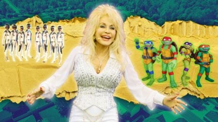 An image of Dolly Parton, Teenage Mutant Ninja Turtles and Tron characters to represent the listing marketing hook that these real estate agents found for each of five listings.