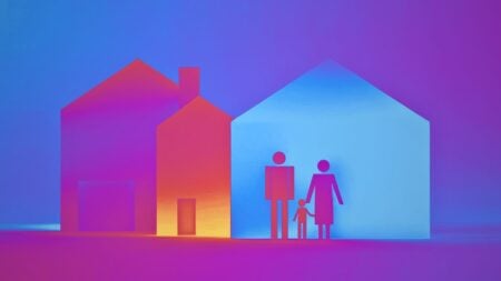 Graphic of people standing in front of a house for a story on the Capital One homeownership initiative