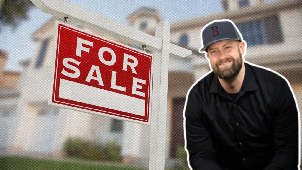 Josh Ries' headshot next to a "for sale" sign in front of a house to represent real estate yard signs.